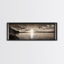 Sepia Horizon, Sunset Lake, Nature Tranquility, Canvas Print, cabin wall decor, warm autumn lake art, peaceful sepia photography
