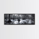 Swamp Roots, Cypress Trees, Flooded Forest, Framed Canvas Print, southern nature art, rustic lodge wall decor, moody woodland photography