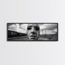 Abandoned Train Mask, Urban Surrealism, Monochrome Street Art, Modern Edgy Decor, Framed Canvas Print, Industrial Room Style