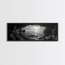 Ocean Cave, Horizon View, Seascape Tunnel, Sunset Waters, Framed Canvas Print, Coastal Bathroom Art, Nature Lover Gift, Minimal Decor