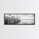 Windy Reeds, Lakeside Breeze, Natural Grass Art, Monochrome Landscape, Canvas Print, Boho Living Room Decor, Botanical Minimalist Wall Art