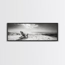 Coastal Chair, Black White, Seaside Decor, Beach Life, Framed Canvas Print, Coastal wall art, minimalist art, neutral tones, coastal room