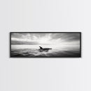 Ocean Sunset Orca, Tranquil Whale Scene, Marine Wildlife, Canvas Print, Minimalist Bathroom Decor, Coastal Bedroom Wall Art