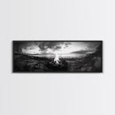 Seaside Fire, Coastal Camp, Black White, Night Shore, Framed Canvas Print, Fall decor, rustic outdoor art, cozy cabin wall art, man cave