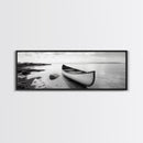 Canoe Shore, Coastal Calm, Nature Paddle, Tranquil Waters, Canvas Print, minimalist outdoor art, boho lake decor, living room wall piece