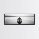 Still Canoe, Lake Mirror, Serene Water, Monochrome Boat, Framed Canvas Print, minimalist wall art, peaceful bedroom decor, boho lake style