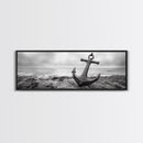 Anchor Shore, Ocean Symbol, Coastal Rust, Nautical Fog, Framed Canvas Print, Bathroom Decor, Marine Wall Art, Minimalist Nautical Style