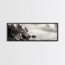 Windy Pines, Rocky Shoreline, Ocean Wilderness, Canvas Print, Vintage Nature Photography, Hallway Wall Art, Outdoor Adventure Vibe