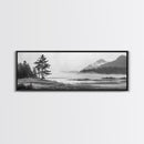 Foggy River Valley, Evergreen Mountains, Morning Mist Landscape, Framed Canvas Print, Tranquil Bedroom Art, Nature Inspired Decor