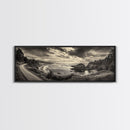 Coastal Road, Ocean Sunset, Rocky Shoreline, Framed Canvas Print, Moody Landscape Photography, Living Room Wall Art, Rustic Nature Decor