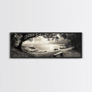 Serene Bench, Ocean View, Tropical Shoreline, Framed Canvas Print, Tranquil Beach Art, Entryway Decor, Nature Photography Wall Art