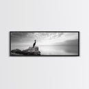 Solitary Bird, Ocean Rock, Minimalist Seascape, Canvas Print, Peaceful Wall Art, Zen Decor, Black and White Living Room Accent