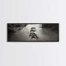Footprints in Sand, Nature Pathway, Tranquil Stream, Framed Canvas Print, Mindful Journey Art, Rustic Entryway Wall Photography
