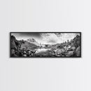 Rocky Lake, Wilderness Reflection, Mountain Calm, Framed Canvas Print, Cabin Nature Wall Art, Rustic Home Decor, Adventure Photography