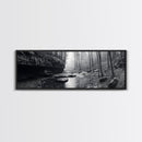Misty River, Tranquil Forest, Autumn Nature, Monochrome Photography, Framed Canvas Print, Bedroom Wall Art, Rustic Decor, Minimalist Style