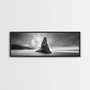 Coastal Monolith, Oregon Seascape, Moody Sky, Dramatic Beach, Framed Canvas Print, Coastal Wall Art, Modern Minimalist Decor
