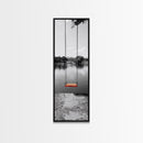 Swing Over Lake, Still Waters, Childhood Memories, Tranquil View – Canvas Print, Minimalist Wall Art, Kids Room Decor, Serene Black and White