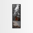 Log Cabin, Red Door, Mountain Home, Cozy Retreat, Framed Canvas Print, Rustic Wall Art, Lodge Decor, Fall Cabin Vibes, Country Living