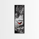 Red Hammock Escape, Nature Lake Art, Serene Moment, Outdoor Vibes, Framed Canvas Print Rustic Bedroom Wall Art, Minimalist Landscape