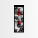 Red Lighthouse Storm, Coastal Beacon Art, Dramatic Seascape, Nautical Scene, Framed Canvas Print Living Room Wall Art, Moody Decor