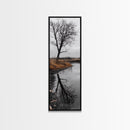 Bare Tree, Marsh Reflection, Autumn Tones, Moody Nature Framed Canvas Print, fall farmhouse wall art, rustic entryway decor, office wall art