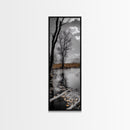 Swamp Trees, Moody Waters, Golden Lilies, Reflective Pond, Framed Canvas Print, Autumn Wall Art, Nature Decor, Living Room Landscape