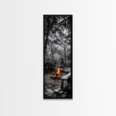 Forest Firepit, Glowing Flames, Wilderness Night, Framed Canvas Print, Camping Wall Art, Rustic Fall Decor, Cabin Living Style
