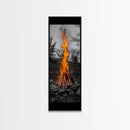 Towering Flame, Wild Fire Blaze, Dramatic Camp Scene, Canvas Print, Outdoor Wall Art, Autumn Adventure Decor, Rustic Nature Style