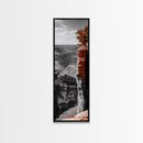 Desert Canyon Cliff, Fall Tree Landscape, Adventure Nature Art, Framed Canvas Print, Earth Tone Wall Decor, Southwest Living Room Art