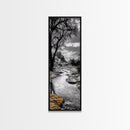 Desert Creek, Rocky Stream, Black and White Nature, Framed Canvas Print, Minimalist Southwest Art, Bedroom Decor, Monochrome Landscape