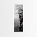 Ocean Cliff Edge, Rugged Coastline Art, Black White Landscape Print, Framed Canvas Print, Modern Seaside Office Wall Decor, Moody Landscape