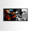 Guitarist, Music, Expression, Moody musical moment captured in this Framed Canvas Print, Boho Music Room Art, Artistic Studio Wall Art