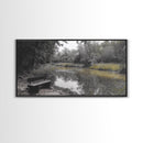 Tranquil Forest, Peaceful Pond, Autumn Riverbank, Framed Canvas Print, Nature Photography, Entryway Art, Fall Vibes, Rustic Wall Decor