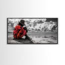 Island Dreaming, Beach Vibes, Serene Reflection, Cultural Portrait, Framed Canvas Print, Living Room Wall Art, Peaceful Coastal Scene