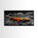 Rainbow Trout, Colorful Fish, Bold Patterns, River Stream – Framed Canvas Print, Fishing Wall Art, Cabin Decor, Rustic Wildlife