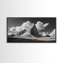 Dramatic Peak, Cloudy Sky, Monochrome Nature, Canvas Print, Minimalist Mountain Wall Art, Office Decor, Black White Landscape