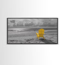 Yellow Chair, Tranquil Beach, Ocean Horizon, Canvas Print, Minimalist Beach Wall Art, Guest Room Decor, Calm Coastal Scene