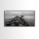 Ship At Sea, Yellow Boat, Ocean Journey, Nautical Photography, Canvas Print, Coastal Wall Art, Bathroom Decor, Minimalist Ocean Art
