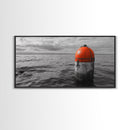 Orange Buoy Water, Marine Marker, Sea Navigation, Ocean Decor, Canvas Print, Coastal Living Room Art, Minimal Nautical Wall Decor