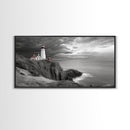 Lighthouse Ocean Storm, Coastal Cliff Light, Framed Canvas Print, Nautical Wall Art, Beach House Decor, Dramatic Sky Scene, Office Art
