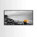 Yellow Buoy, Ocean Minimalism, Coastal Calm, Seaside Solitude, Canvas Print beach house wall decor, black and white modern art