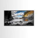 Rocky Cove, Coastal Escape, Golden Hillside, Ocean View, Canvas Print boho coastal art, fall themed decor, living room wall piece