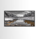 Snow River Scene, Winter Landscape, Peaceful Stream, Framed Canvas Print, Rustic Cabin Decor, Nature Wall Art, Minimalist Winter Aesthetic