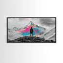 Rainbow Mountain, Vibrant Summit, Hiker Adventure, Canvas Print, Surreal Landscape Art, Wanderlust Wall Decor, Modern Office Artwork