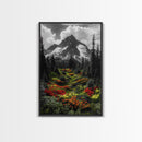Mountain Flowers, Nature Trail, Alpine Beauty, Evergreen Path, Framed Canvas Print, Landscape Photography, Cabin Wall Art, Nature Decor