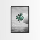 Monstera Leaf, Ocean Breeze, Tropical Minimalism, Floating Leaf, Framed Canvas Print, Modern Bathroom Art, Boho Decor, Tropical Wall Art