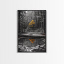 Lone Yellow Tree, Tranquil Pond, Forest Reflection, Canvas Print, Fall Nature Wall Art, Autumn Minimalist Decor, Peaceful Meditation Room