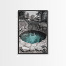 Hidden Spring Pool, Stone Garden Scene, Tranquil Nature Print, Zen Wall Decor, Framed Canvas Print, Minimalist Bathroom Wall Art