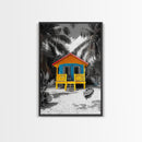 Tropical House, Beach Cabin, Bright Home, Summer Colors, Framed Canvas Print coastal wall decor, boho beach house art, tropical wall art
