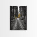 Forest Path, Yellow Trees, Autumn Trail, Framed Canvas Print, Fall Wall Art, Woodland Nature Decor, Cozy Home Accent, Entryway Artwork